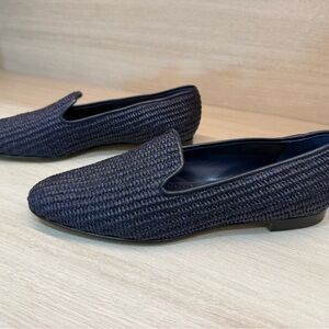 Manolo Blahnik Dark Blue Woven Loafers